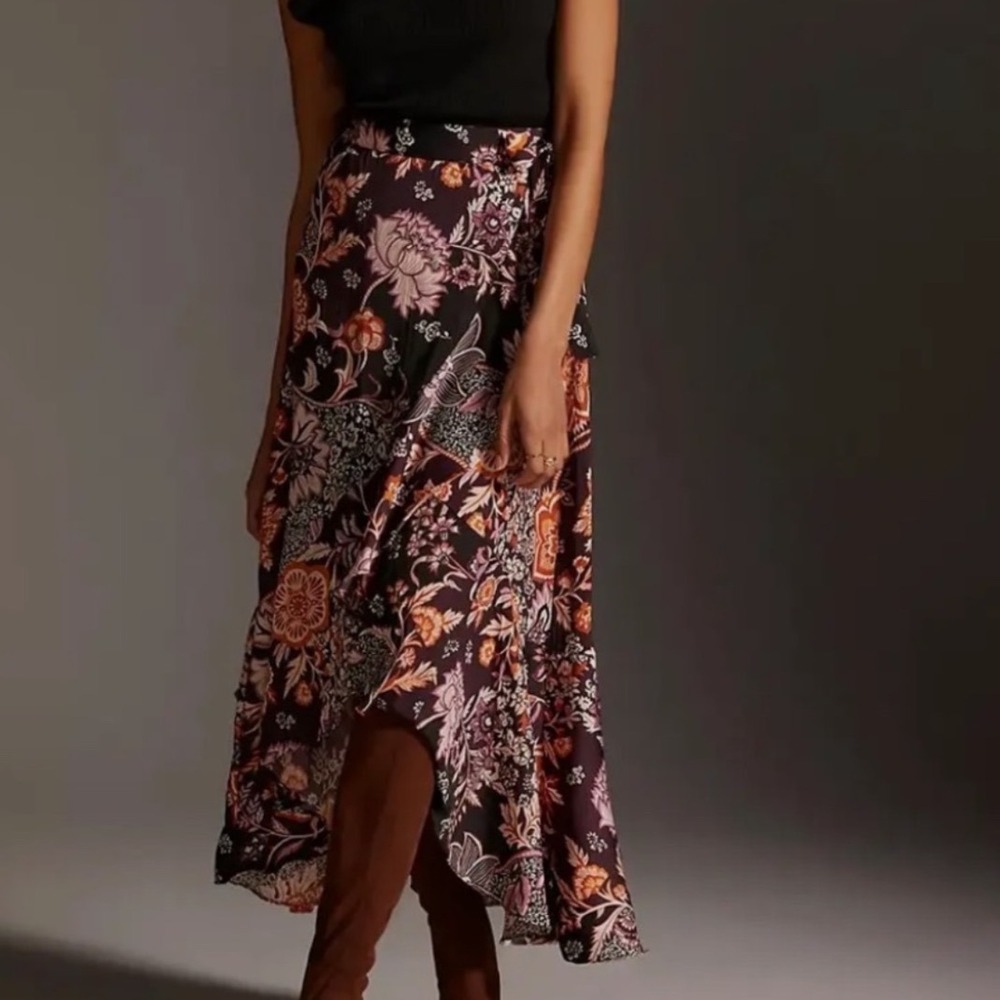 ANTHROPOLOGIE Maeve Ruffled Wrap Maxi Skirt Size Small Ruffle Flowy